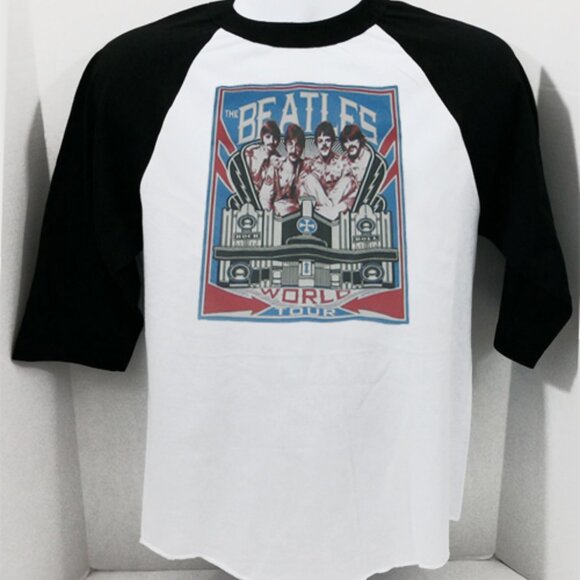new the BEATLES t shirt vintage style 60s  rock n roll raglan - Picture 1 of 3